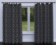 Load image into Gallery viewer, Essentials Linen Upholstery Drapery Fabric Black White Embroidered Squiggly