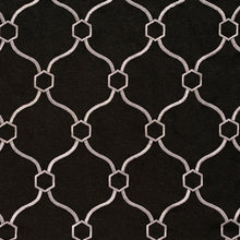 Load image into Gallery viewer, Essentials Linen Upholstery Drapery Fabric Black White Embroidered Trellis Geometric