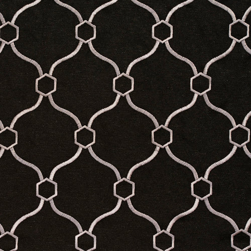 Essentials Linen Upholstery Drapery Fabric Black White Embroidered Trellis Geometric