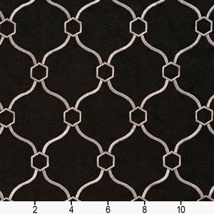 Essentials Linen Upholstery Drapery Fabric Black White Embroidered Trellis Geometric