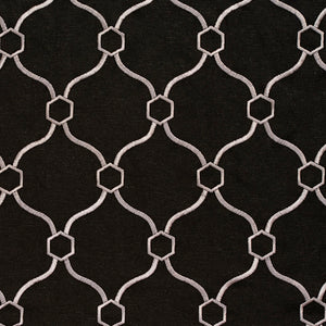 Essentials Linen Upholstery Drapery Fabric Black White Embroidered Trellis Geometric
