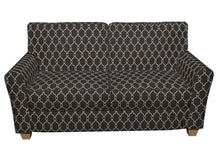 Load image into Gallery viewer, Essentials Linen Upholstery Drapery Fabric Black White Embroidered Trellis Geometric