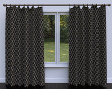Load image into Gallery viewer, Essentials Linen Upholstery Drapery Fabric Black White Embroidered Trellis Geometric