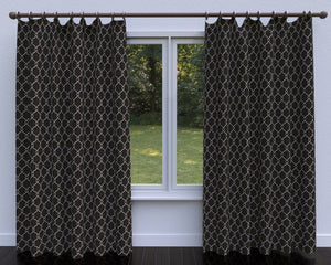 Essentials Linen Upholstery Drapery Fabric Black White Embroidered Trellis Geometric