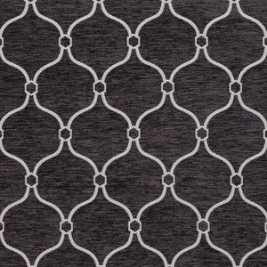 Essentials Chenille Black White Geometric Trellis Upholstery Fabric