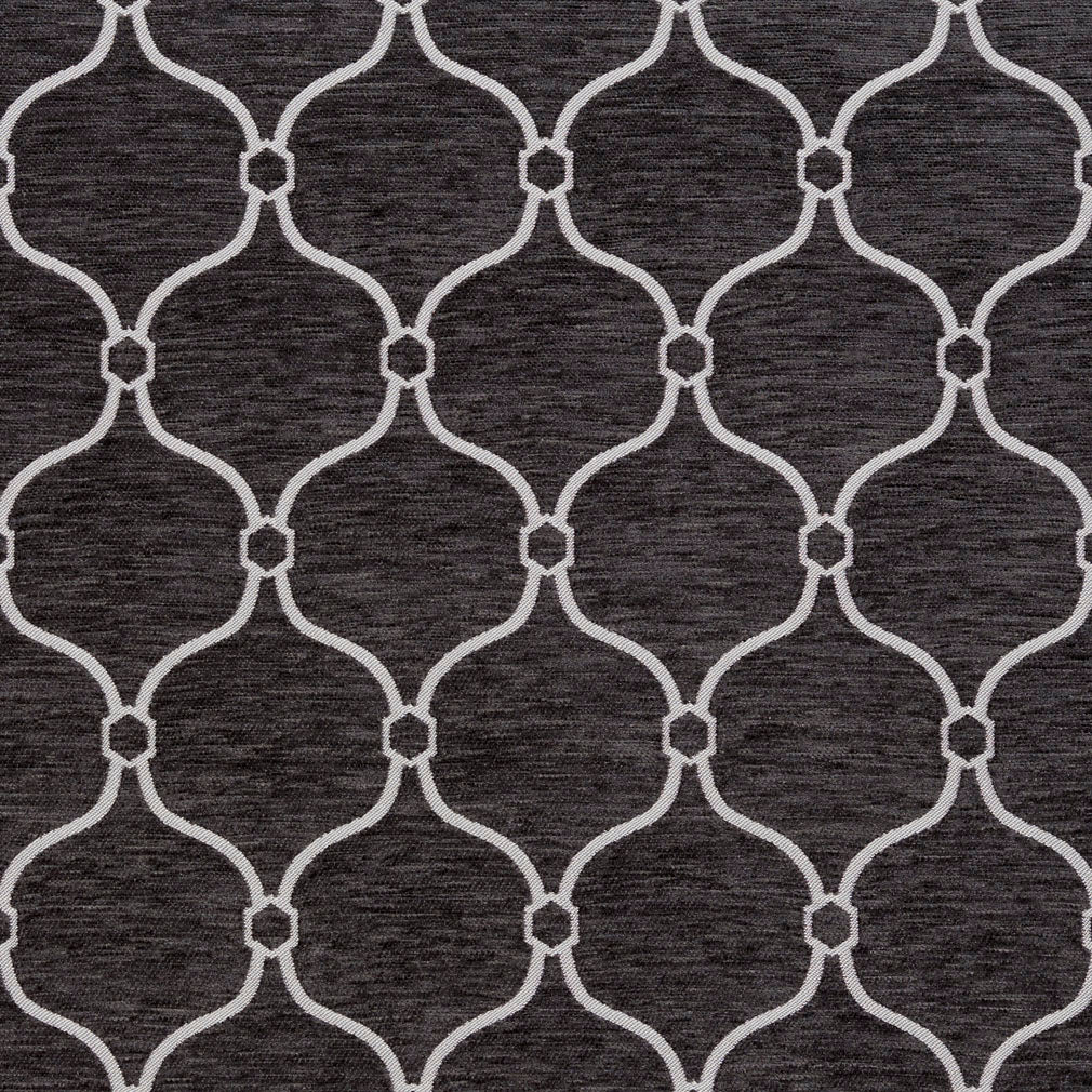 Essentials Chenille Black White Geometric Trellis Upholstery Fabric
