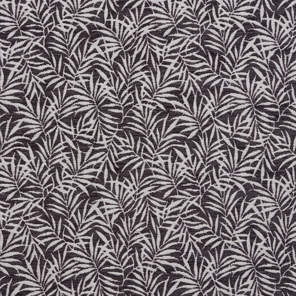Essentials Chenille Black White Leaf Branches Upholstery Fabric