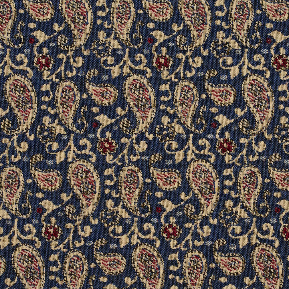 Essentials Blue Beige Red Upholstery Fabric / Patriot Paisley