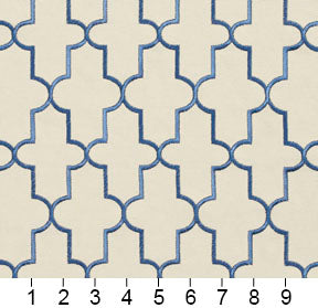 Essentials Blue Ivory Embroidered Trellis Geometric Drapery Upholstery Fabric