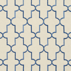 Essentials Blue Ivory Embroidered Trellis Geometric Drapery Upholstery Fabric