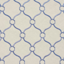 Load image into Gallery viewer, Essentials Blue Ivory Embroidered Trellis Geometric Drapery Upholstery Fabric
