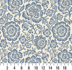 Essentials Floral Drapery Upholstery Fabric Blue Ivory / Wedgewood Floral