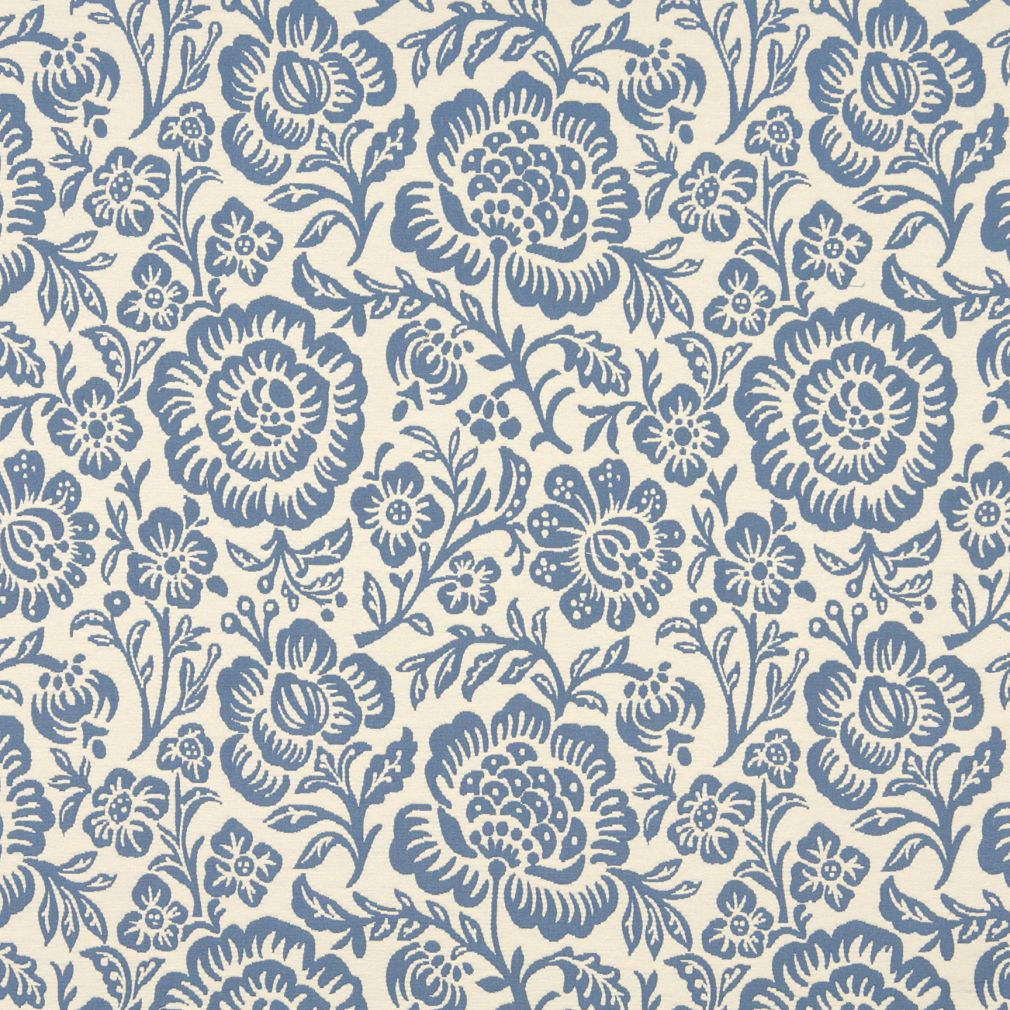 Essentials Floral Drapery Upholstery Fabric Blue Ivory / Wedgewood Floral
