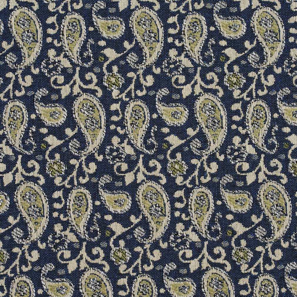 Essentials Blue Lime Beige White Upholstery Fabric / Laguna Paisley
