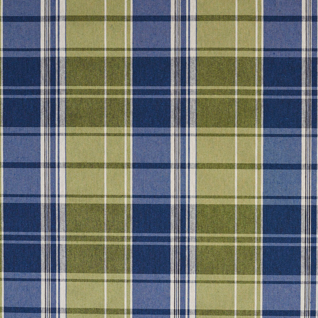 Essentials Blue Lime White Checkered Upholstery Fabric / Laguna Plaid