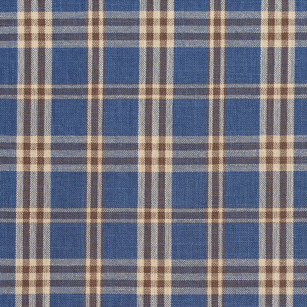 Essentials Blue Navy Beige Checkered Plaid Upholstery Drapery Fabric / Wedgewood Tartan