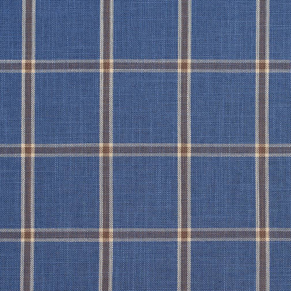Essentials Blue Navy Beige Checkered Plaid Upholstery Drapery Fabric / Wedgewood Windowpane