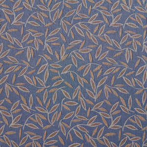 Essentials Blue Tan Leaf Branches Upholstery Drapery Fabric / Wedgewood