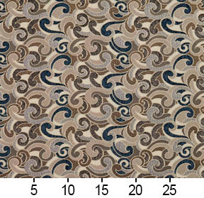 Essentials Blue Tan Brown Gray Beige Cream Paisley Upholstery Fabric / Royal Flutte