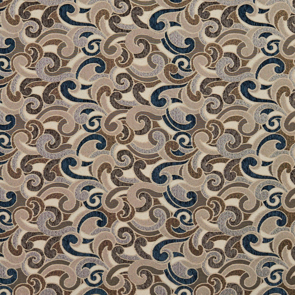 Essentials Blue Tan Brown Gray Beige Cream Paisley Upholstery Fabric / Royal Flutte