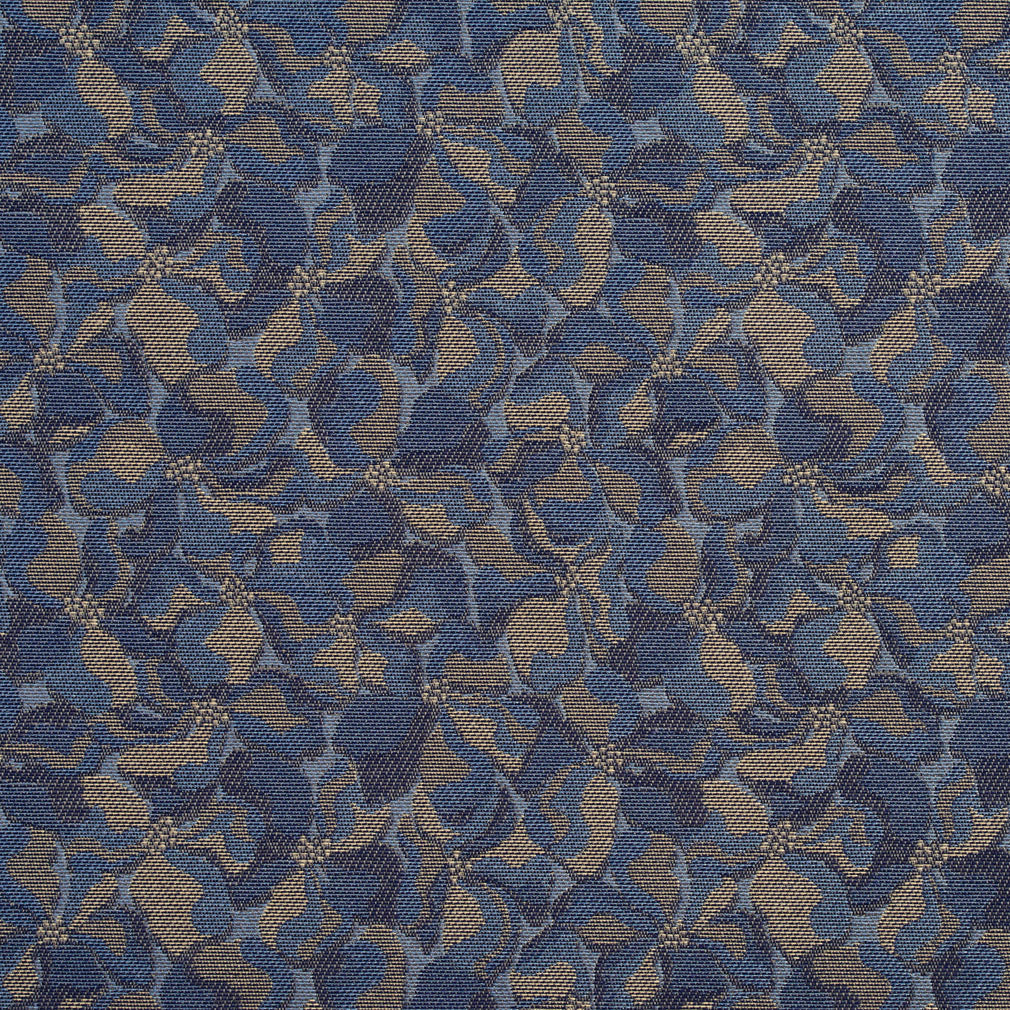 Essentials Heavy Duty Blue Tan Floral Petal Upholstery Fabric / Sky