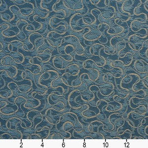 Essentials Heavy Duty Blue Tan Squiggly Upholstery Fabric / Coastal