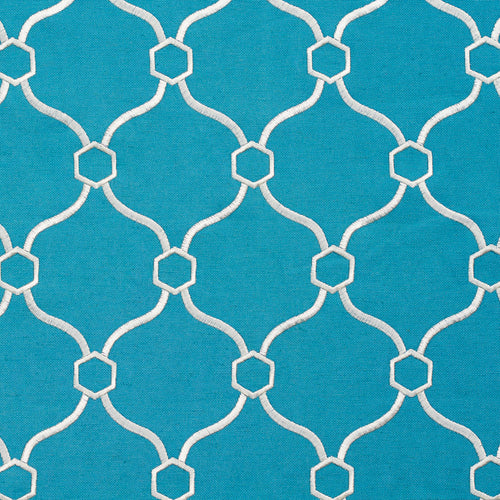 Essentials Linen Upholstery Drapery Fabric Blue White  Embroidered Trellis Geometric