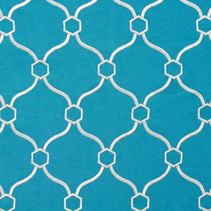 Essentials Linen Upholstery Drapery Fabric Blue White  Embroidered Trellis Geometric