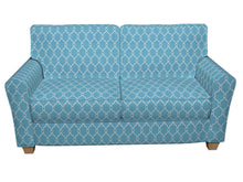 Load image into Gallery viewer, Essentials Linen Upholstery Drapery Fabric Blue White  Embroidered Trellis Geometric