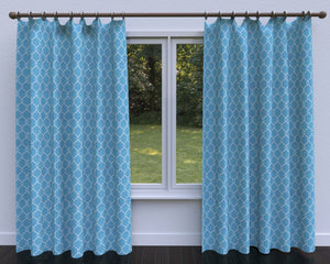 Essentials Linen Upholstery Drapery Fabric Blue White  Embroidered Trellis Geometric