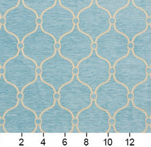 Load image into Gallery viewer, Essentials Chenille Blue White Geometric Trellis Upholstery Fabric