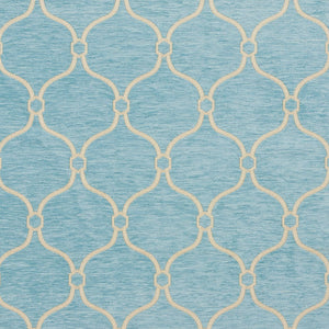 Essentials Chenille Blue White Geometric Trellis Upholstery Fabric