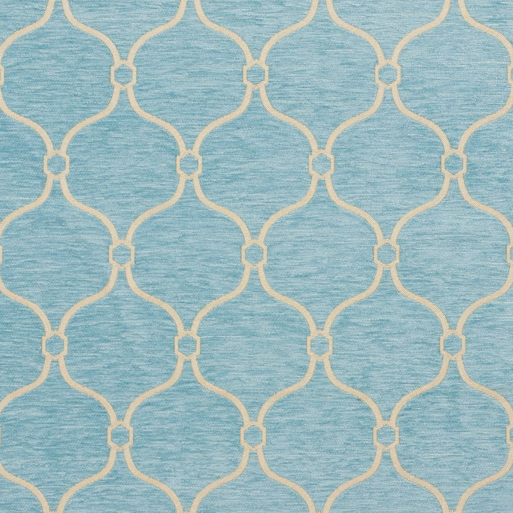 Essentials Chenille Blue White Geometric Trellis Upholstery Fabric