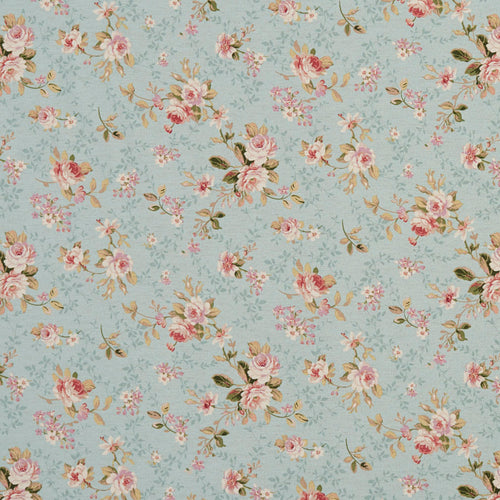 Essentials Botanical Aqua Pink Coral White Green Rose Floral Print Upholstery Drapery Fabric