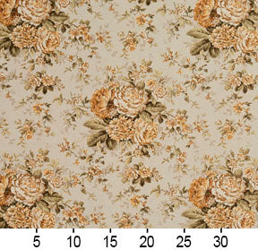 Essentials Botanical Beige Sienna Gold Ivory Green Rose Floral Print Upholstery Drapery Fabric