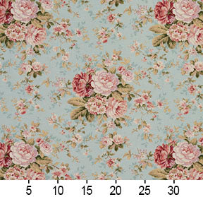 Essentials Botanical Aqua Pink Coral Burgundy Green Rose Floral Print Upholstery Drapery Fabric