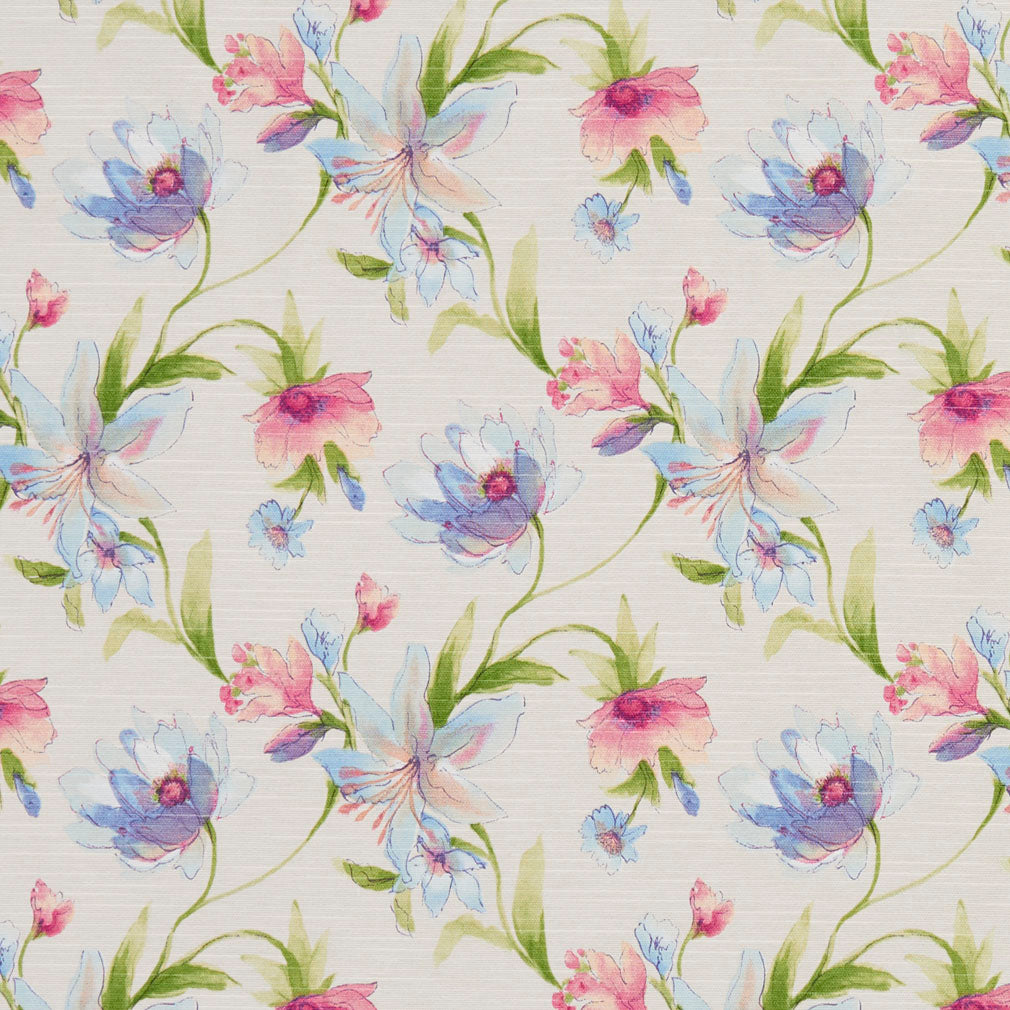 Printed Linen - Floral - Pink/Blue