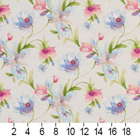 Essentials Botanical Blue Pink Green White Rose Floral Print Upholstery Drapery Fabric