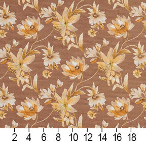 Essentials Botanical Brown Gold Tan White Rose Floral Print Upholstery Drapery Fabric