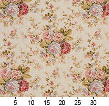 Load image into Gallery viewer, Essentials Botanical Creamy Coral Ivory Burgundy Green Rose Floral Print Upholstery Drapery Fabric