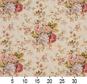Essentials Botanical Creamy Coral Ivory Burgundy Green Rose Floral Print Upholstery Drapery Fabric
