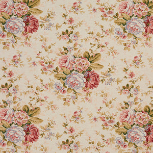 Essentials Botanical Creamy Coral Ivory Burgundy Green Rose Floral Print Upholstery Drapery Fabric