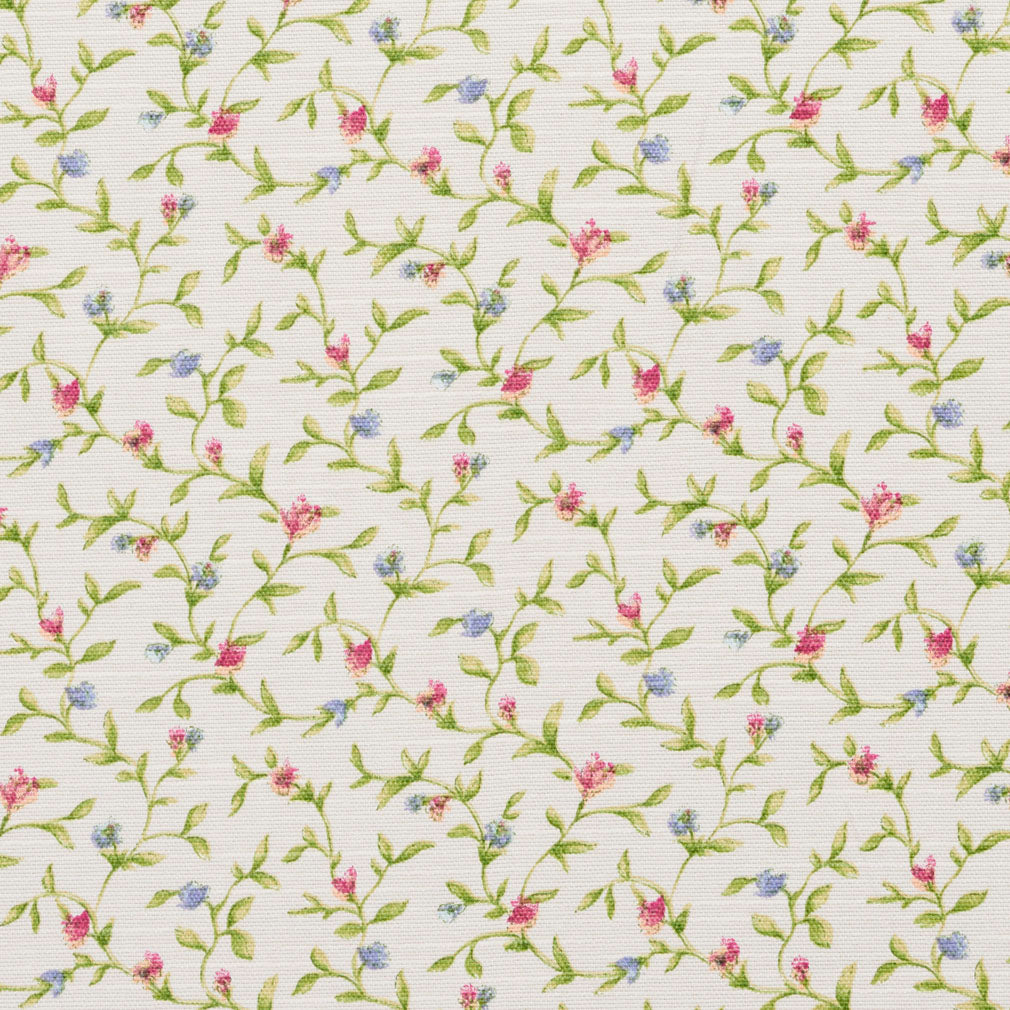 Essentials Botanical Crimson Blue Lime White Rose Floral Print Upholstery Drapery Fabric