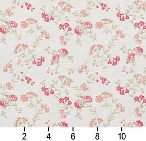 Essentials Botanical Crimson Coral Green White Rose Floral Print Upholstery Drapery Fabric