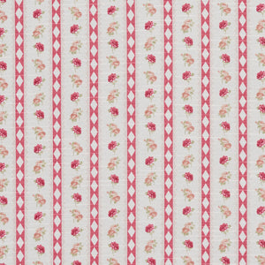 Essentials Botanical Crimson Light Pink Coral Green Rose Floral Stripe Print Upholstery Drapery Fabric
