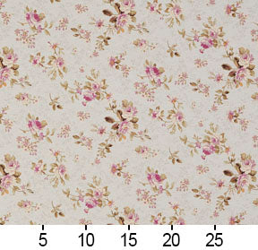 Essentials Botanical Ivory Pink Mauve Green Rose Floral Print Upholstery Drapery Fabric