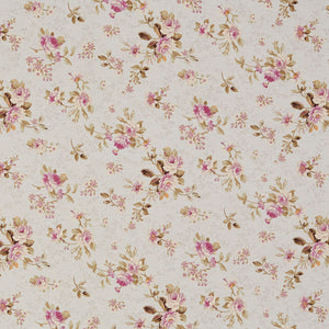 Essentials Botanical Ivory Pink Mauve Green Rose Floral Print Upholstery Drapery Fabric