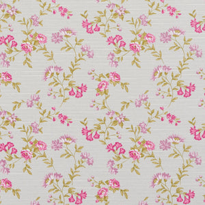 Essentials Botanical Ivory Pink Mauve Lime Rose Floral Print Upholstery Drapery Fabric