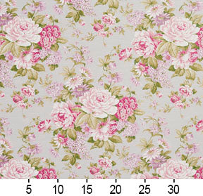Essentials Botanical Ivory Pink White Hot Pink Mauve Green Rose Floral Print Upholstery Drapery Fabric