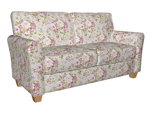 Essentials Botanical Ivory Pink White Hot Pink Mauve Green Rose Floral Print Upholstery Drapery Fabric